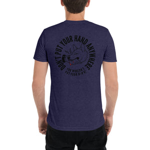 Men's "DON'T put your hand" black logo on back t-shirt