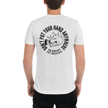 Load image into Gallery viewer, Men&#39;s &quot;DON&#39;T put your hand&quot; black logo on back t-shirt