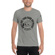 Load image into Gallery viewer, Men&#39;s &quot;DON&#39;T put your hand&quot; black logo t-shirt